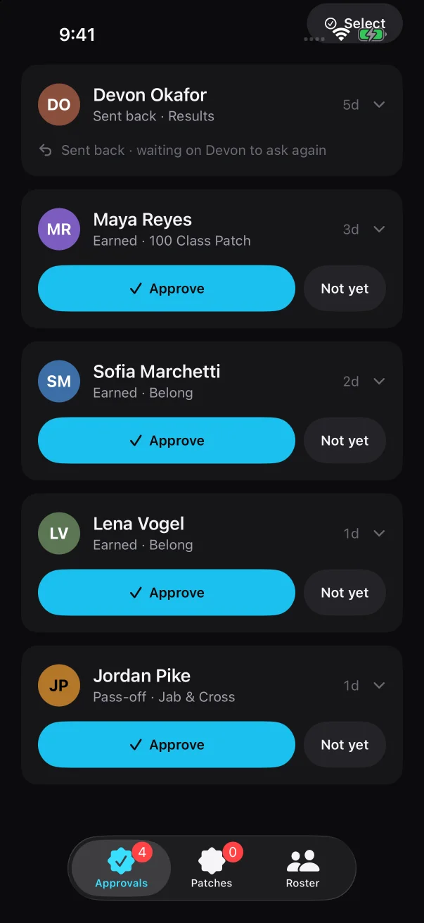 A sign-off request reads "Pass-off" followed by the patch name.