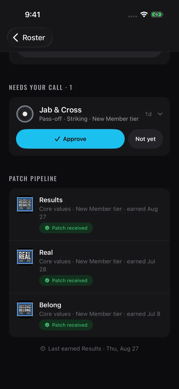 "Patch pipeline" lists physical patches that were handed over, received or sent back.