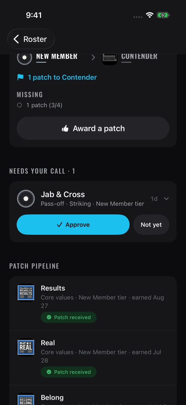 On a member's page, the same card appears under "Needs your call".