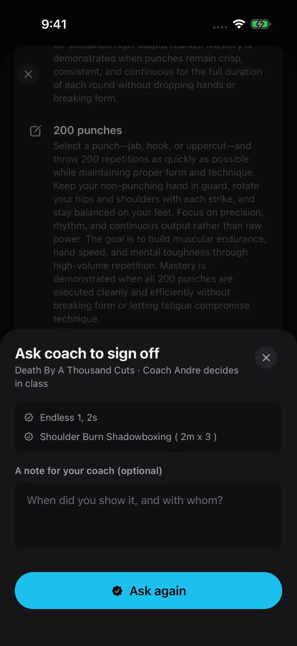 After a send-back, the member's request sheet ends with an Ask again button.