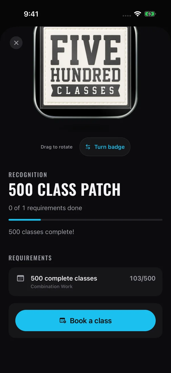 A class milestone counts up from the same class total, here 103 of 500.