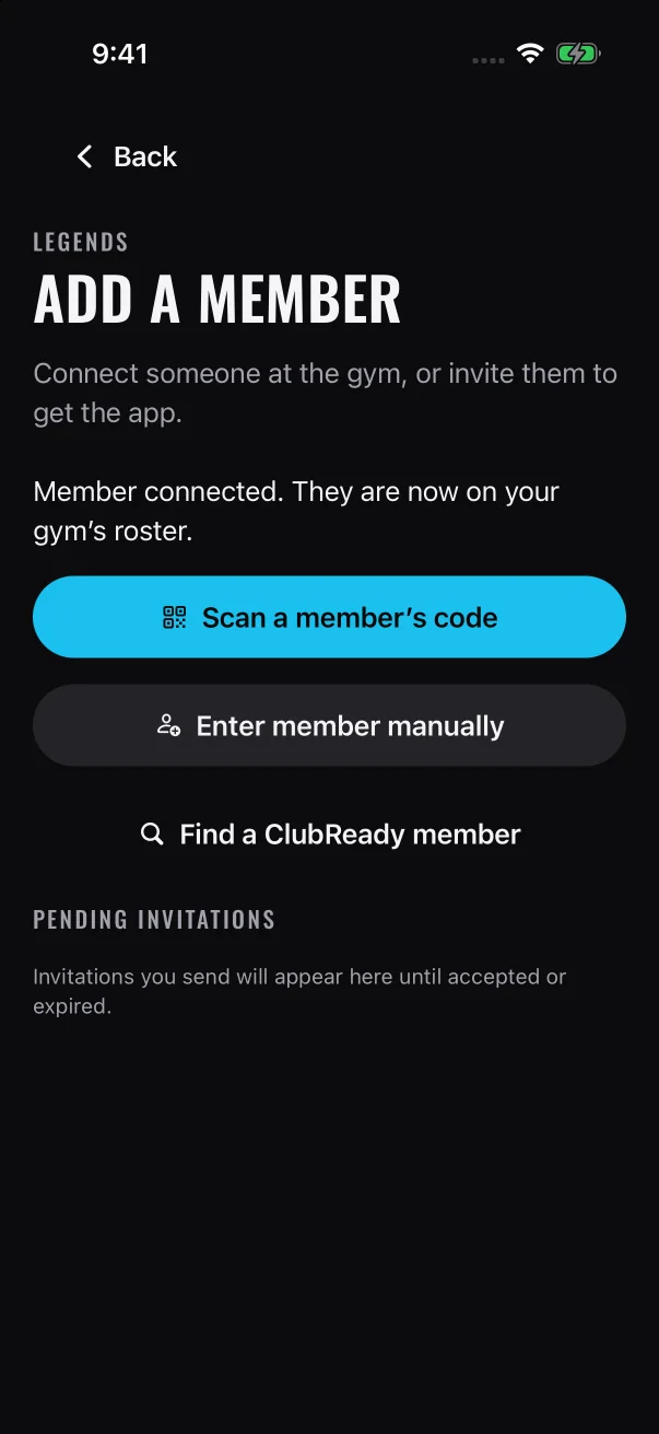 The message at the top confirms that the member is on your roster.