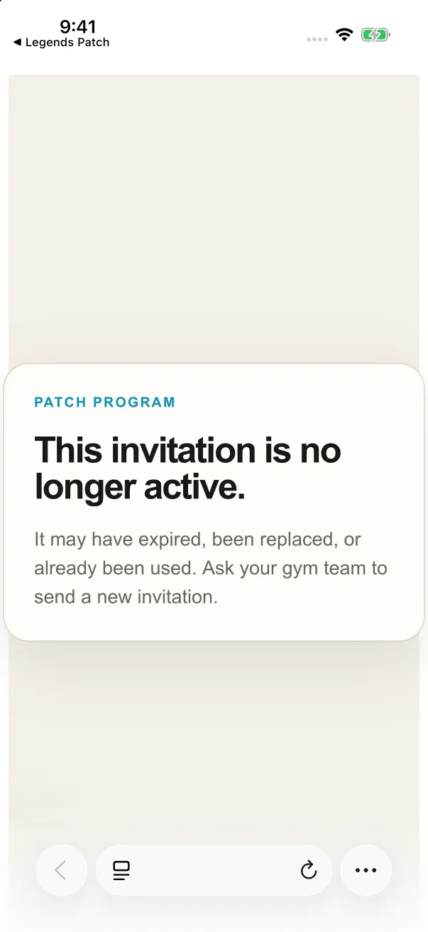 A used or expired link opens this page. The member needs a new invitation.