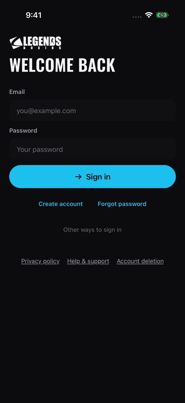 Sign in with the email address and password you were given. Don't tap Create account.