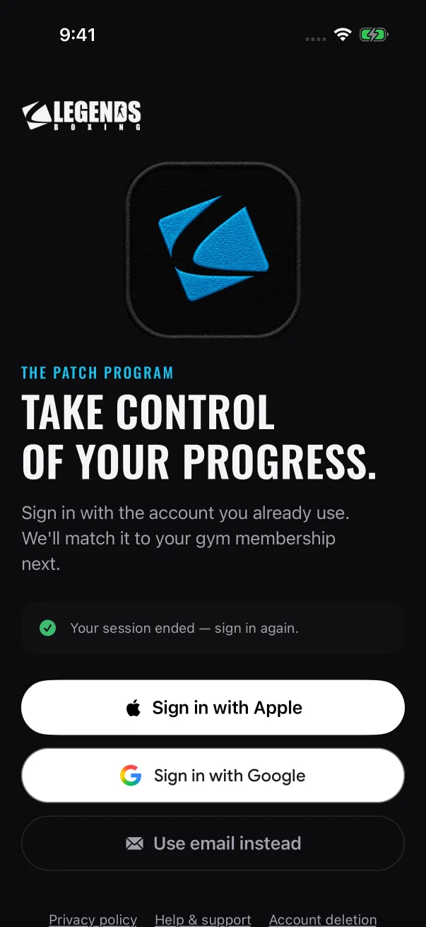 The confirmation appears in this card above the sign-in buttons. This example shows a different notice.